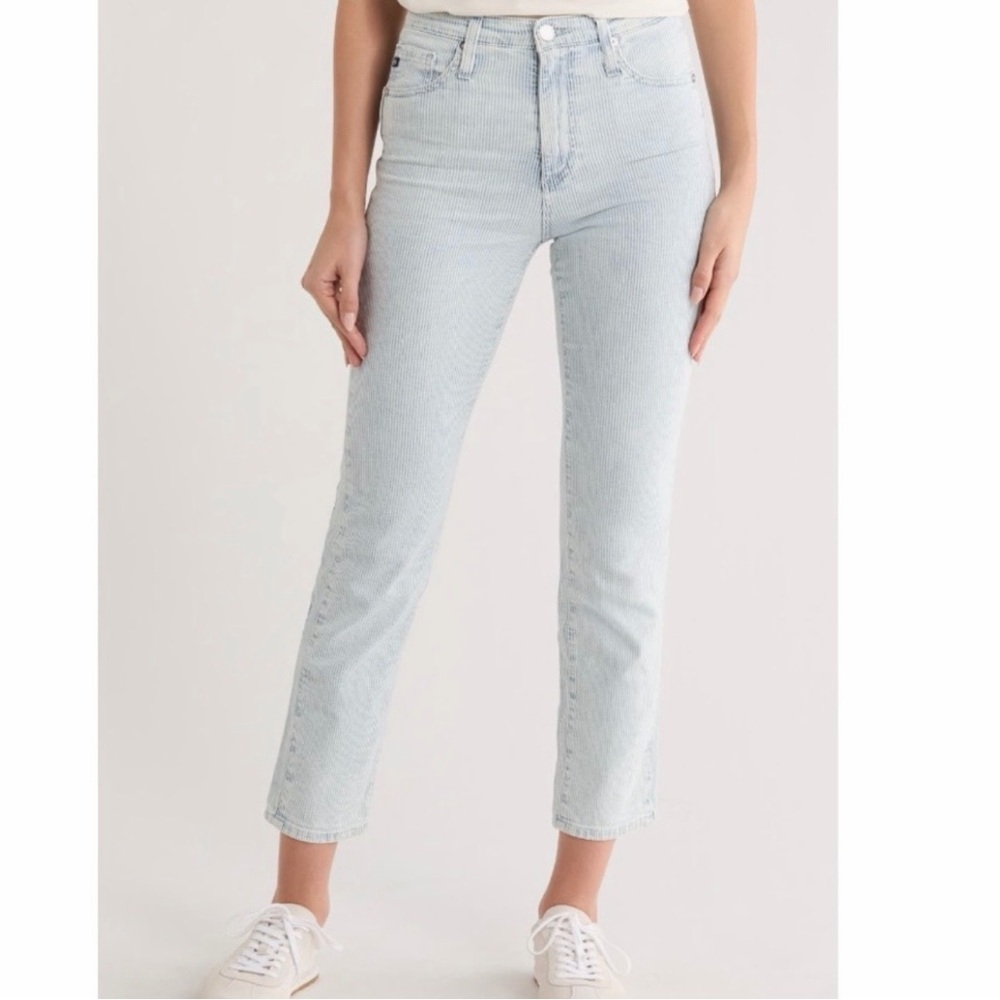 AG Isabelle High Rise Side Panel Stripe Ankle Skinny Jeans‎ Light Wash 28 NWT